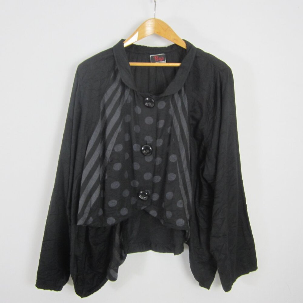 Prisa Collection Womens L / XL Navy Blue Striped Polka Dot High Low Shirt 62"
